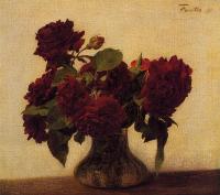 Fantin-Latour, Henri - Roses Foncees sur Fond Clair